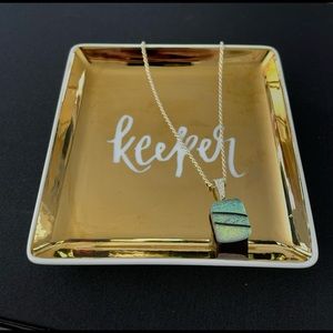 Fused Glass Dichroic Pendant Opal Like Green Yellow